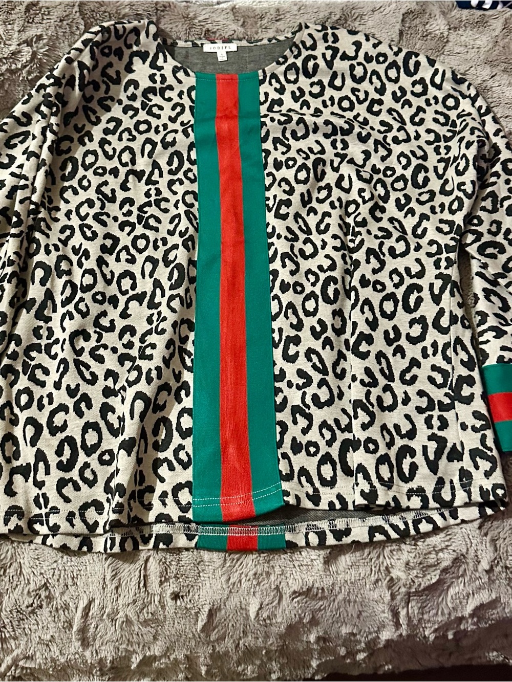 Lodis Leopard Teddy Jacket with Green & Red Stripe